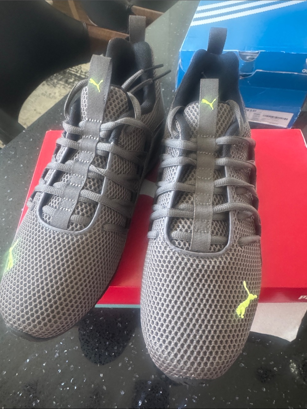 Puma Gray Mesh Sneakers with Lime Accent